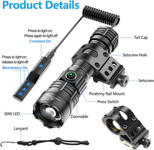 RECON GS2 Tactical Mk3 Ultra Long Distance Weapon Mountable HP Rechargeable LED Flashlight 2000 + Lumens