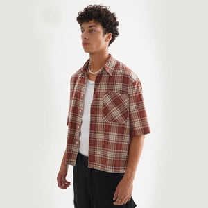 RECON GS2 Loose Plaid Short Sleeved Shirt ,American Vintage Style