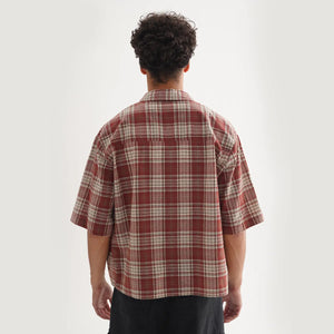 RECON GS2 Loose Plaid Short Sleeved Shirt ,American Vintage Style