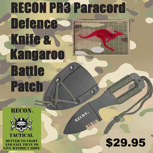 Recon PR3 Paracord Defence Knife & Kangaroo Battle Patch combo