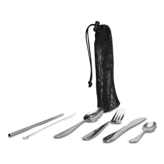 Rugged Extremes KFS Set Comprising Knife, Fork, Spoon, Straw plus cleaning brush